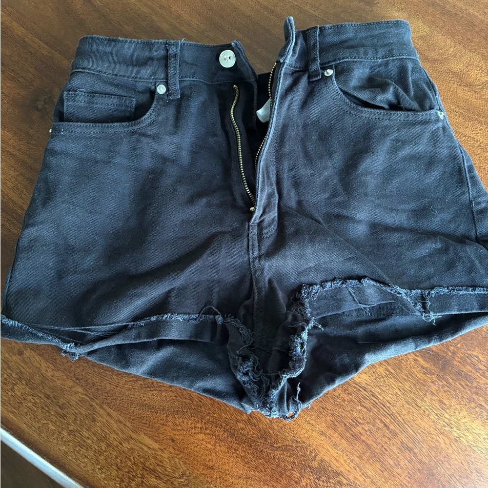 Black denim shorts